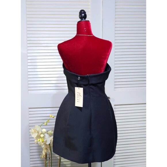 Oh Polly Women's Black Foldover-Neck Structured A-Line Mini Dress Sz 14 2578 - Picture 7 of 13